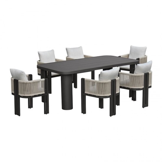 BOSTON Dining Set Τραπεζαρία Κήπου Βεράντας: Τραπέζι + 6 Πολυθρόνες Alu Ανθρακί - Μπεζ