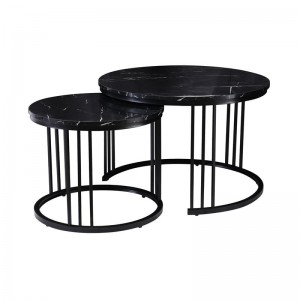 BOZZO Set-2 Τραπεζάκια Σαλονιού-Καθιστικού, Μέταλλο Μαύρο, Απόχρωση Μαύρο Μάρμαρο Φ.50+Φ.70