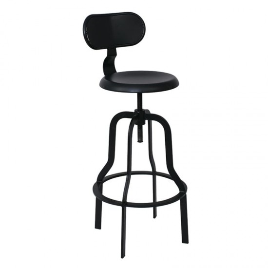 BRUNO Σκαμπό BAR με Πλάτη, Μέταλλο Βαφή Μαύρο 43x50x91/106cm