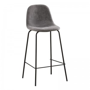 CELINA Σκαμπό BAR με Πλάτη, Μέταλλο Βαφή Μαύρο, Ύφασμα Suede Απόχρωση Γκρι 47x51x77/107cm