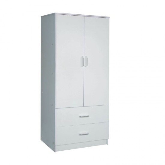 CLOSET Ντουλάπα Δίφυλλη, Ράφι, Θέσεις για Κρεμάστρες, 2 Συρτάρια, Απόχρωση Άσπρο 80x50x180cm