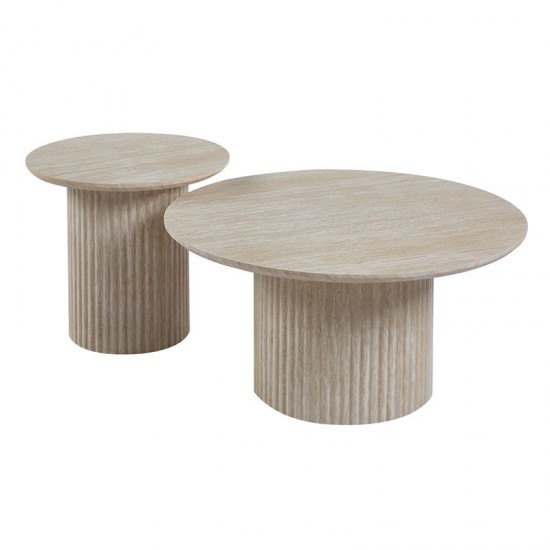 DIAZ Set-2 Τραπεζάκια Σαλονιού-Καθιστικού, ΜDF Απόχρωση Natural Stone Φ50+Φ80cm