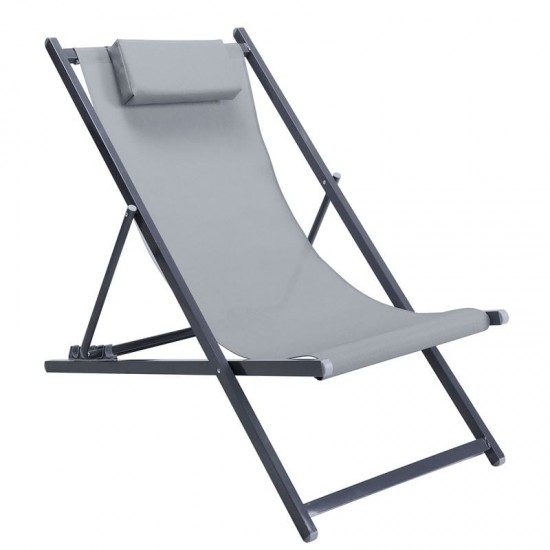 DECK Σαιζ-Λονγκ ξαπλώστρα Μέταλλο Βαφή Ανθρακί Textilene Γκρι 101x63x86cm