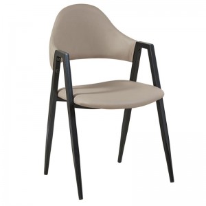 DELTA Πολυθρόνα Μέταλλο Βαφή Μαύρο, Pu Cappuccino 50x55x80cm