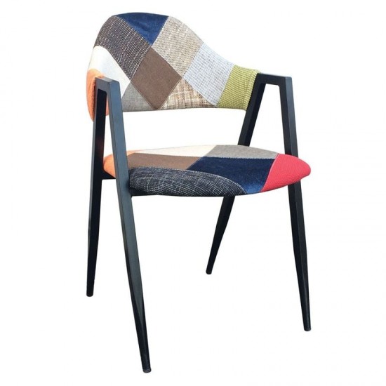 DELTA Πολυθρόνα Μέταλλο Βαφή Μαύρο, Ύφασμα Patchwork 50x55x80cm
