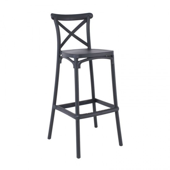 DESTINY Σκαμπό BAR με Πλάτη, PP Ανθρακί, Στοιβαζόμενο 50x53x75/108cm