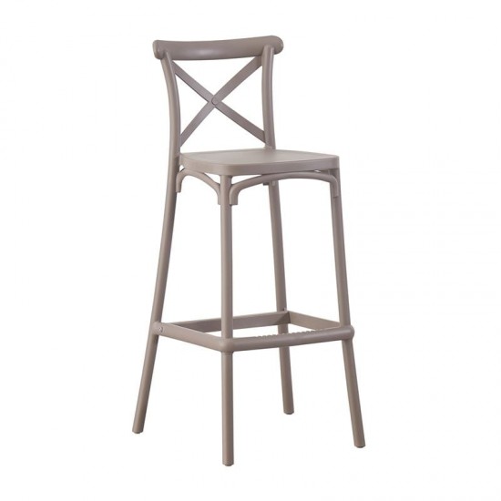 DESTINY Σκαμπό BAR με Πλάτη, PP Mocha, Στοιβαζόμενο 50x53x75/108cm