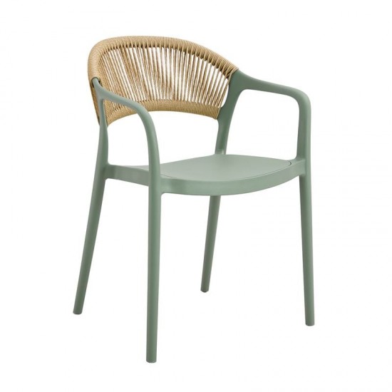 DONNA Πολυθρόνα Στοιβαζόμενη, PP-UV Forest Green, Rope Wicker Φυσικό 56x54x81cm