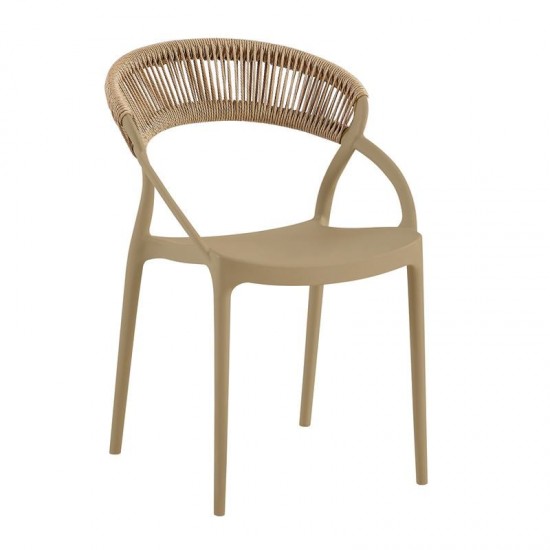 DORA Πολυθρόνα Στοιβαζόμενη, PP Tortora, Rope Wicker Φυσικό 53x61x78cm