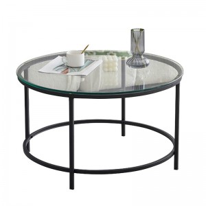 DORSET Τραπεζάκι Σαλονιού- Καθιστικού, Μέταλλο Βαφή Μαύρο, Γυαλί Clear Φ70x40cm