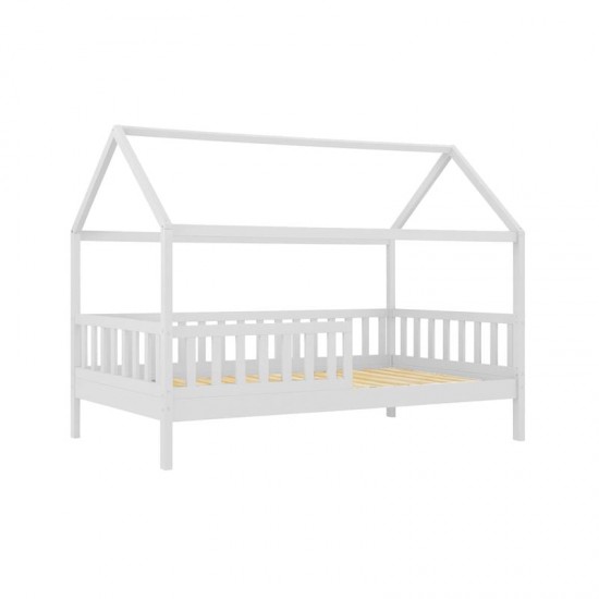 DREAM Montessori Παιδικό Κρεβάτι, για Στρώμα 90x190cm, Ξύλο Πεύκου Απόχρωση Άσπρο 97x197x129cm