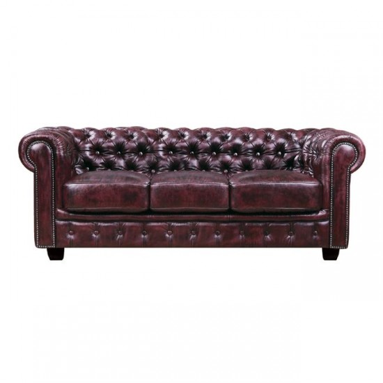 CHESTERFIELD 689 3ΘΕΣΙΟΣ ΚΑΝΑΠΕΣ ΔΕΡΜΑ ANTIQUE RED