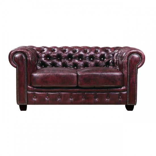 CHESTERFIELD 689 2ΘΕΣΙΟΣ ΚΑΝΑΠΕΣ ΔΕΡΜΑ ANTIQUE RED