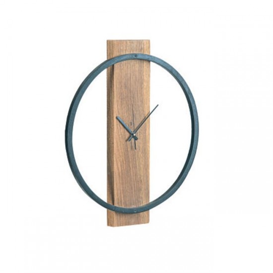 CLOCK-1 Ρολόι Τοίχου Μέταλλο Βαφή Μαύρο, Ξύλο Ακακία Φυσικό Φ45x4cm
