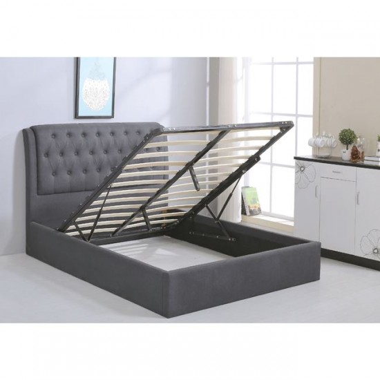 MAXWELL Κρεβάτι Διπλό με Αποθηκευτικό Χώρο, για Στρώμα 160x200cm, Ύφασμα Γκρι