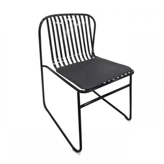STRIPE Καρέκλα Μεταλλική Μαύρη/Μαξιλάρι Μαύρο Pu