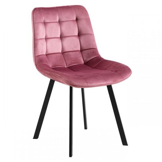 MYRIAM Καρέκλα Τραπεζαρίας, Μέταλλο Βαφή Μαύρο, Ύφασμα Velure Απόχρωση Dirty Pink 50x56x83cm
