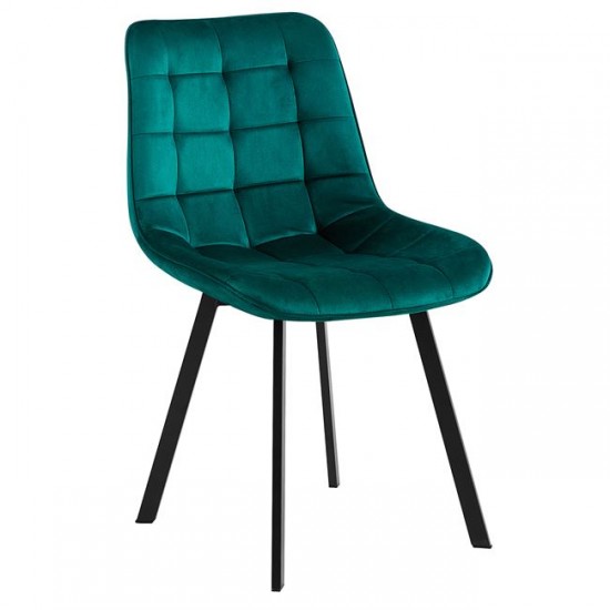 MYRIAM Καρέκλα Τραπεζαρίας, Μέταλλο Βαφή Μαύρο, Ύφασμα Velure Απόχρωση Forest Green 50x56x83cm