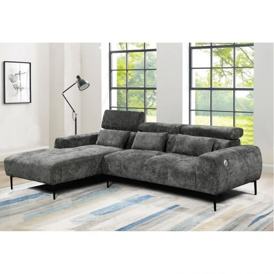 ELORA Καναπές Σαλονιού Δεξιά Γωνία, Ανακλινόμενα Κεφαλάρια, Ύφασμα Γκρι 261x171x95cm