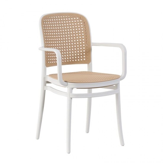 FLORENCE Πολυθρόνα PP Άσπρο, PP Rattan Μπεζ, Στοιβαζόμενη 54x54x84cm