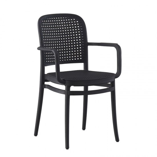 FLORENCE Πολυθρόνα PP Μαύρο, PP Rattan Μαύρο, Στοιβαζόμενη 54x54x84cm