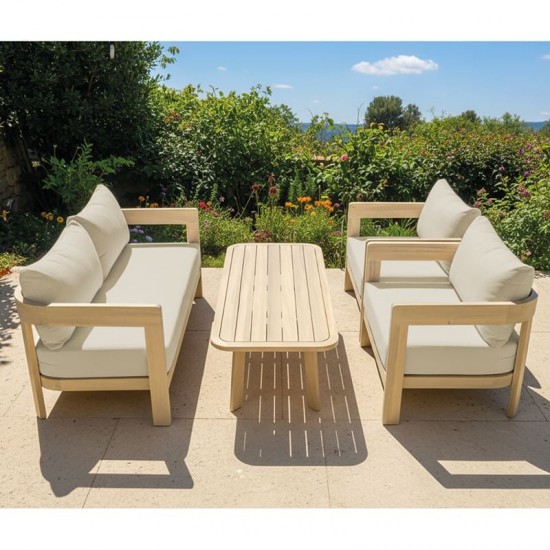 FLORIDA Living Set Σαλόνι Καθιστικό Κήπου-Βεράντας (4τ), Acacia, Μαξιλάρια Μπεζ 146x70x76-76x70x76-130x60x41cm