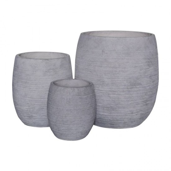 FLOWER POT-8 Set 3 τεμαχίων, Απόχρωση Light Grey Wash Φ25x28 / Φ35x39 /Φ48x52 cm