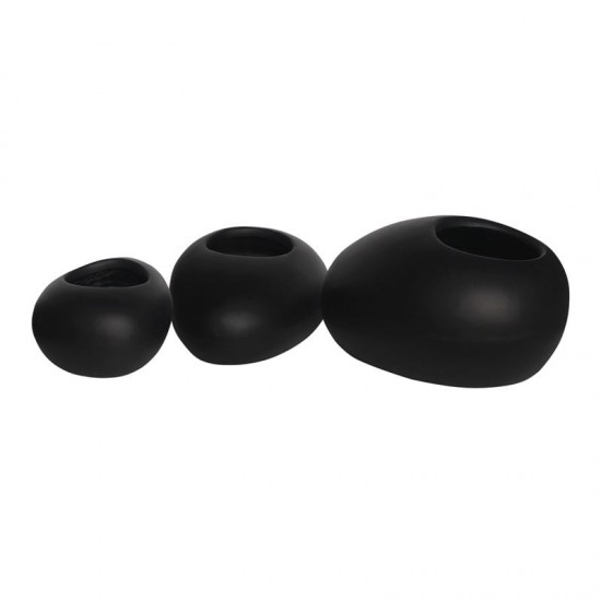 FLOWER POT-ROCK Set 3 τεμαχίων, Cement Απόχρωση Black 40x30x19- 50x32x19- 56x43x29cm