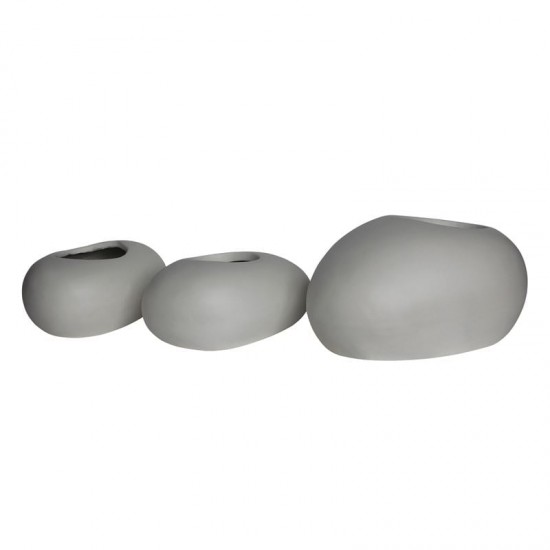 FLOWER POT-ROCK Set 3 τεμαχίων, Cement Απόχρωση White 40x30x19- 50x32x19- 56x43x29cm