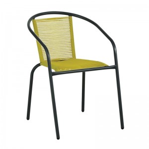 FUNKY Rattan Πολυθρόνα Κήπου - Βεράντας, Μέταλλο Βαφή Μαύρο, Κορδόνι PE Κίτρινο 54x60x77cm