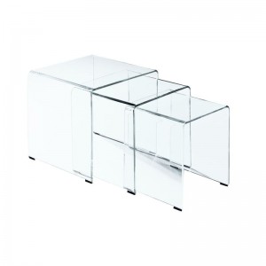GLASSER Set 3 Βοηθητικά Τραπεζάκια, Διάφανο Γυαλί 10m 42x42x42cm