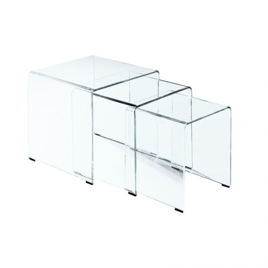 GLASSER Set 3 Βοηθητικά Τραπεζάκια, Διάφανο Γυαλί 10m 42x42x42cm