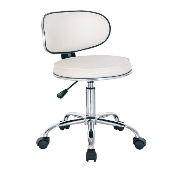 GLORY Σκαμπό με Πλάτη, Χρώμιο PU Μαύρο, Τροχήλατο, Ρύθμιση Ύψους, Περιστρεφόμενο 47x47x67/78cm