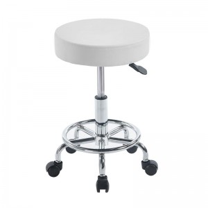 GLORY Σκαμπό με υποπόδιο, Βάση Χρώμιο, PU Άσπρο, Περιστρεφόμενο, Τροχήλατο Φ35 H.47/61cm