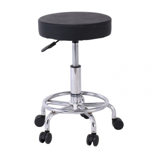 GLORY Σκαμπό με υποπόδιο, Βάση Χρώμιο, PU Μαύρο, Περιστρεφόμενο, Τροχήλατο Φ35 H.47/61cm