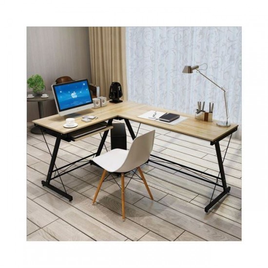 ΓΡΑΦΕΙΟ Η/Υ Γωνία, Μέταλλο Βαφή Μαύρο, Επιφάνεια Απόχρωση Maple 158x120x73cm