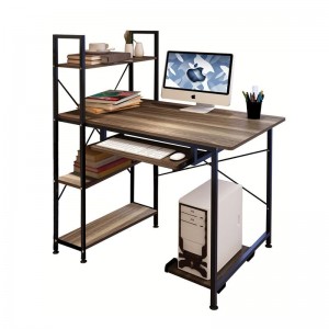 ΓΡΑΦΕΙΟ 4 Ράφια - Βάση Η/Υ - Συρταρωτή Θέση Πληκτρολογίου, Μέταλλο Μαύρο, Καρυδί 100x52x118cm