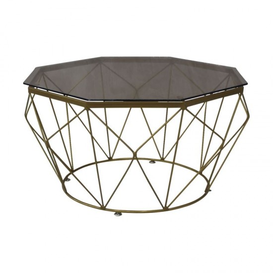 GRID ΤΡΑΠΕΖΑΚΙ ΣΑΛΟΝΙΟΥ ΟΚΤΑΓΩΝΟ ΜΕΤΑΛΛΟ ΧΡΥΣΟ, ΓΥΑΛΙ (Φ.87cm)