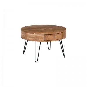 KARIM ΤΡΑΠΕΖΑΚΙ ΣΑΛΟΝΙΟΥ ΑΚΑΚΙΑ ΦΥΣΙΚΟ, ΜΕΤΑΛΛΟ ΜΑΥΡΟ Φ70x42cm 