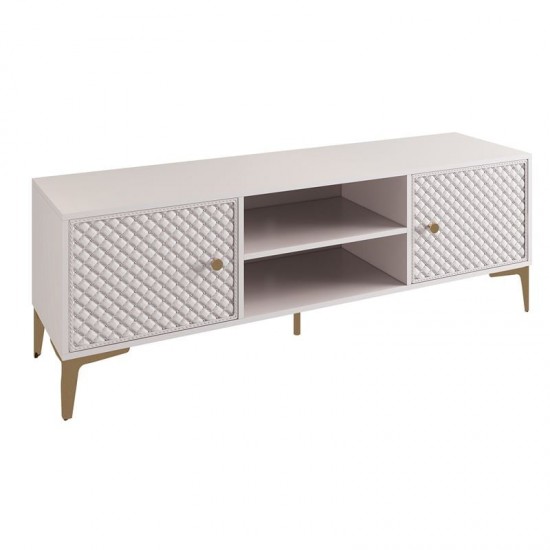 LANA Έπιπλο TV Απόχρωση Εκρού, με πρόσοψη Pu Καπιτονέ 140x40x50cm