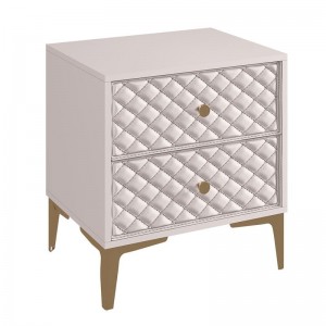 LANA Κομοδίνο με 2 Συρτάρια, Απόχρωση Εκρού, με πρόσοψη Pu Καπιτονέ 50x40x60cm