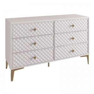 LANA Συρταριέρα με 6 Συρτάρια, Απόχρωση Εκρού, με πρόσοψη Pu Καπιτονέ 120x40x80cm