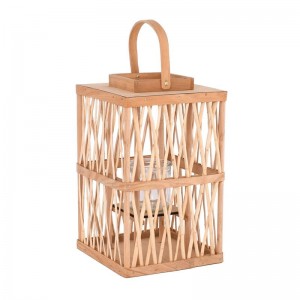 LANTERN SQUARE Φανάρι Κήπου- Βεράντας Ξύλινο, Απόχρωση Φυσικό, με Γυάλινο ποτήρι