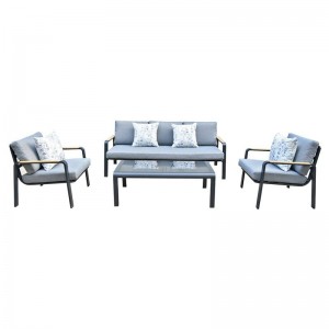 LATINO Set Σαλόνι Κήπου 4τεμ, Αλουμίνιο Μαύρο, Μαξιλάρια Γκρι, Γυαλί Μαύρο