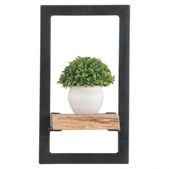 LIZARD Frame Ράφι Μέταλλο Βαφή Μαύρο, Ξύλο Ακακία Φυσικό 20x25x35cm