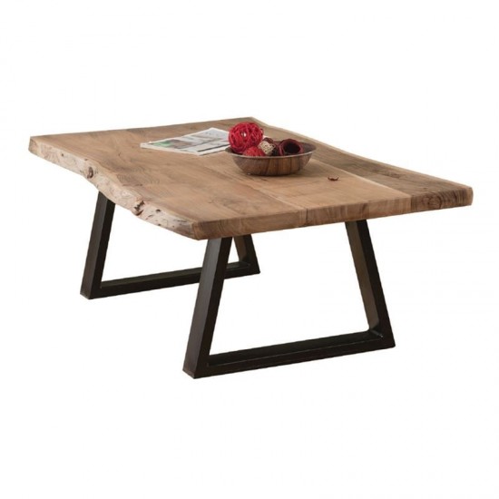 LIZARD Slim Τραπεζάκι Σαλονιού Καθιστικού, Μέταλλο Βαφή Μαύρο, Ξύλο Ακακία Φυσικό 115x65x40cm