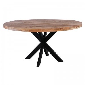 LIZARD Τραπέζι Τραπεζαρίας, Μέταλλο Βαφή Μαύρο, Ξύλο Mango Απόχρωση Φυσικό Φ150xH78cm