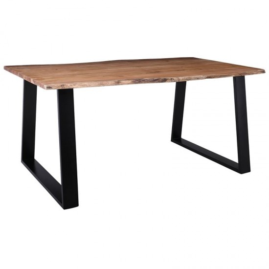 LIZARD-W Slim Τραπέζι Τραπεζαρίας, Μέταλλο Βαφή Μαύρο, Ξύλο Ακακία Φυσικό 160x90x78cm