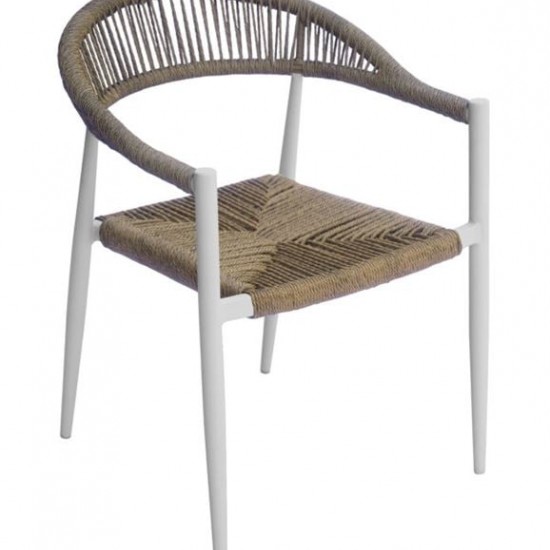 MADY Πολυθρόνα Βεράντας-Κήπου ALU Άσπρο, Rope Wicker Φυσικό, Στοιβαζόμενη 56x59x78cm