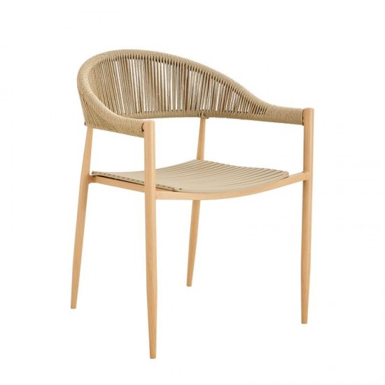 MALTA Πολυθρόνα Στοιβαζόμενη, Μέταλλο Βαφή Φυσικό, PP-UV Μπεζ, Rope Wicker Φυσικό